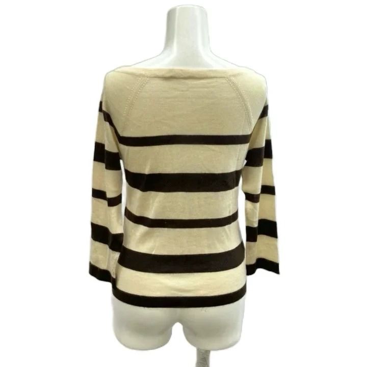 Prada Knit Sweater Border Pattern Boat Neck Three Quarter Sleeve Silk Ivory 38 — view 2