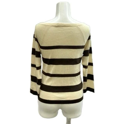 Prada Knit Sweater Border Pattern Boat Neck Three Quarter Sleeve Silk Ivory 38 — view 2