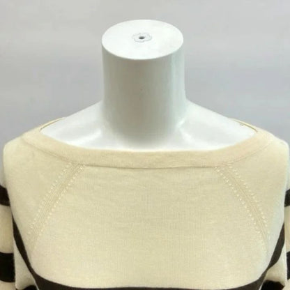 Prada Knit Sweater Border Pattern Boat Neck Three Quarter Sleeve Silk Ivory 38 — view 5