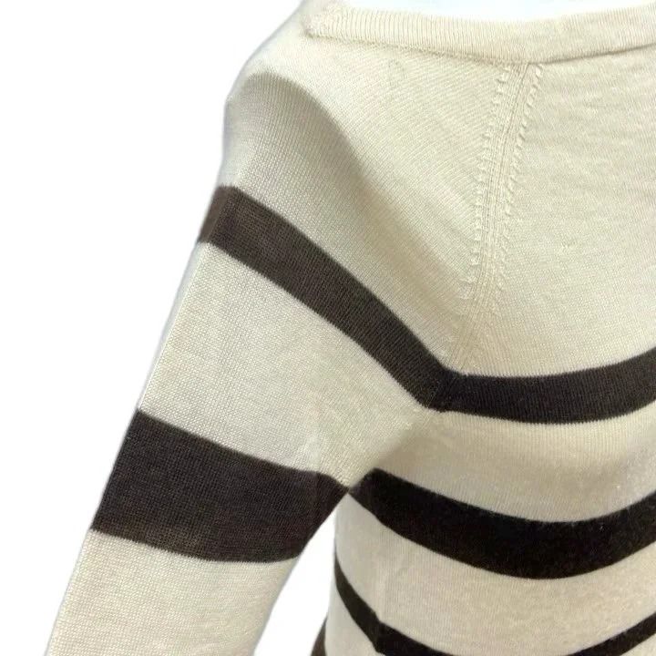 Prada Knit Sweater Border Pattern Boat Neck Three Quarter Sleeve Silk Ivory 38 — view 4