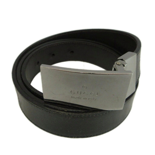 Gucci Vintage Belt Leather Buckle Logo Square Plate 90/36 Black