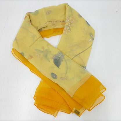 Hermes Carre 90 Scarf Fleurs Et Plumes Silk 100% Orange Multicolor — view 6