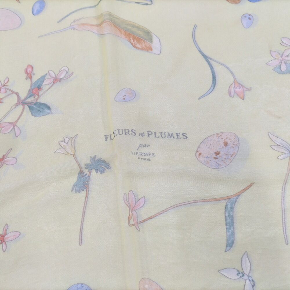 Hermes Carre 90 Scarf Fleurs Et Plumes Silk 100% Orange Multicolor — view 2