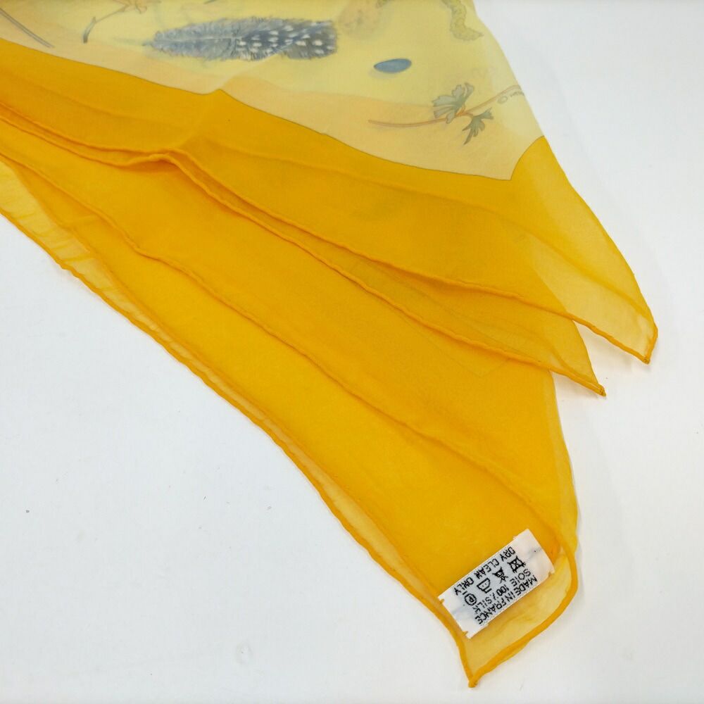 Hermes Carre 90 Scarf Fleurs Et Plumes Silk 100% Orange Multicolor — view 5