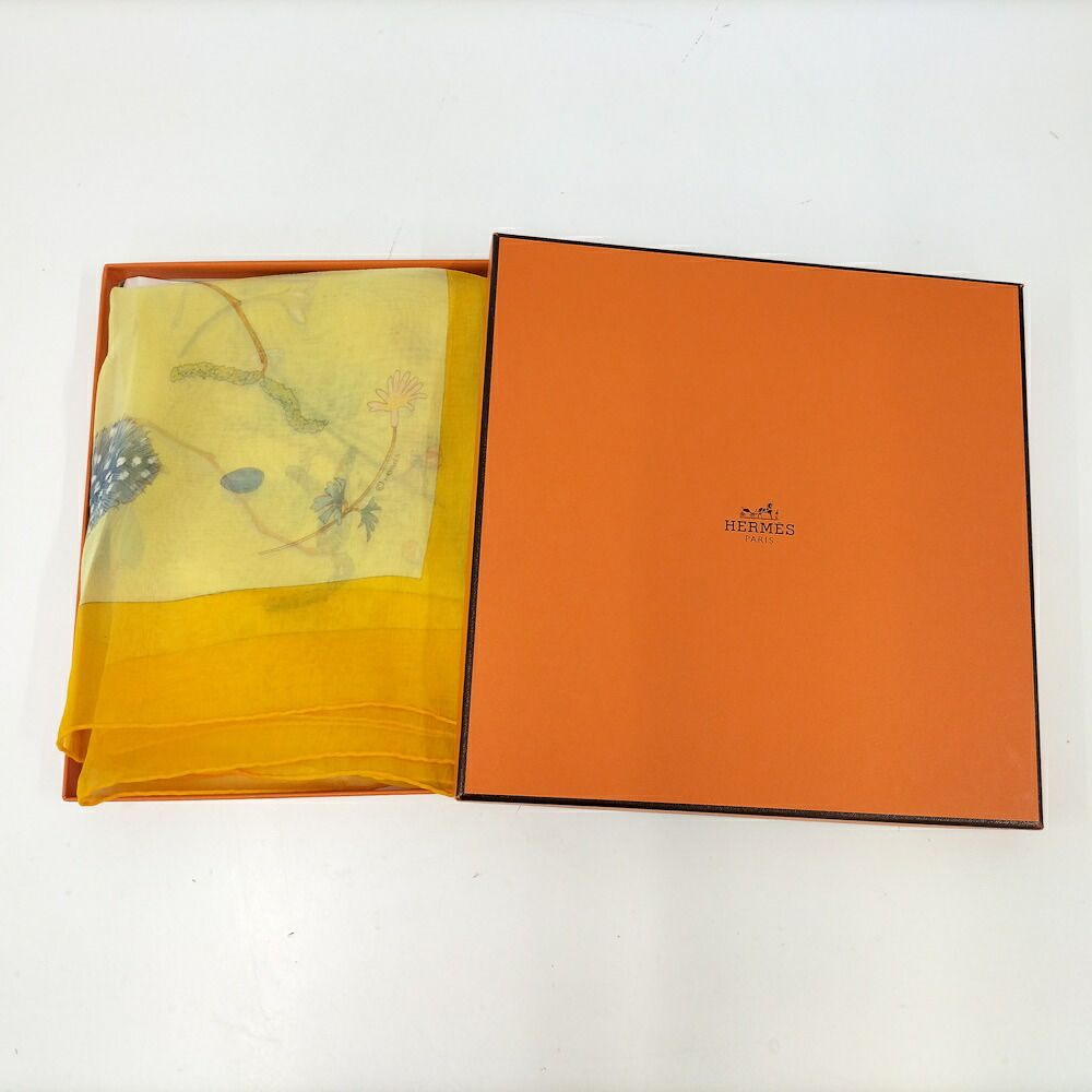 Hermes Carre 90 Scarf Fleurs Et Plumes Silk 100% Orange Multicolor — view 7