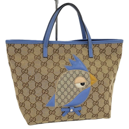 Gucci Tote Bag Papagallo Parrot GG Canvas Leather Brown Blue