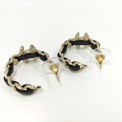 Chanel Hoop Earrings CC Logo Chain Motif Plated Gold Black — view 2