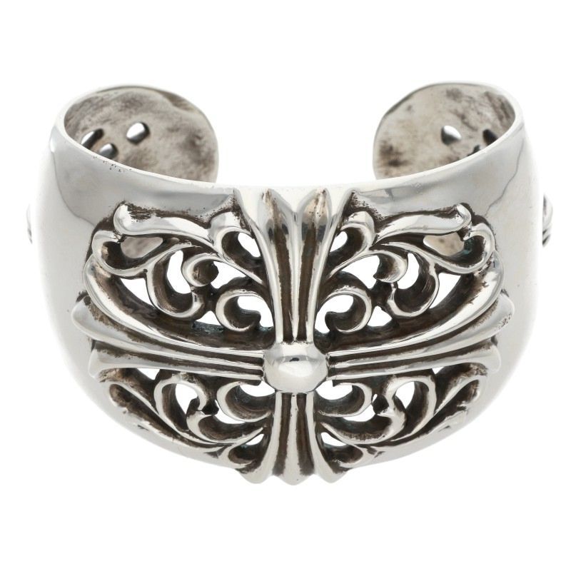 Chrome Hearts Flrl Cuff Floral Cross Wide Vintage Silver Bangle Bracelet