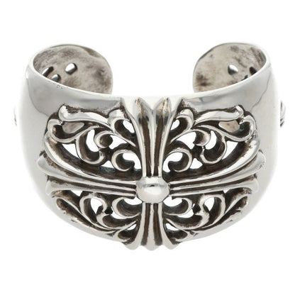 Chrome Hearts Flrl Cuff Floral Cross Wide Vintage Silver Bangle Bracelet