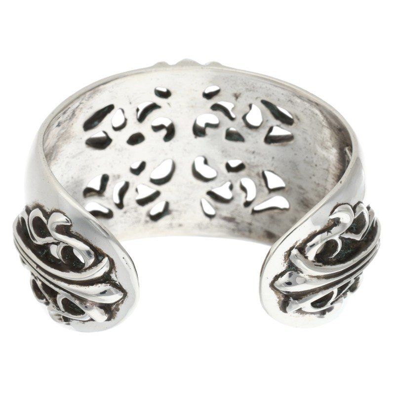 Chrome Hearts Flrl Cuff Floral Cross Wide Vintage Silver Bangle Bracelet — view 2