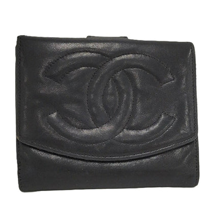 Chanel Compact Wallet Lambskin Leather Black