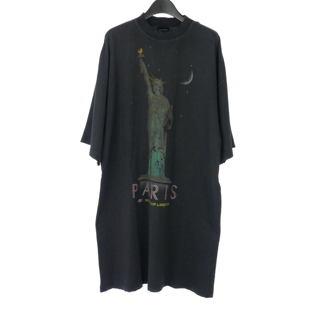 Balenciaga Statue of Liberty Paris Print T-Shirt Dress Distressed Short Sleeve