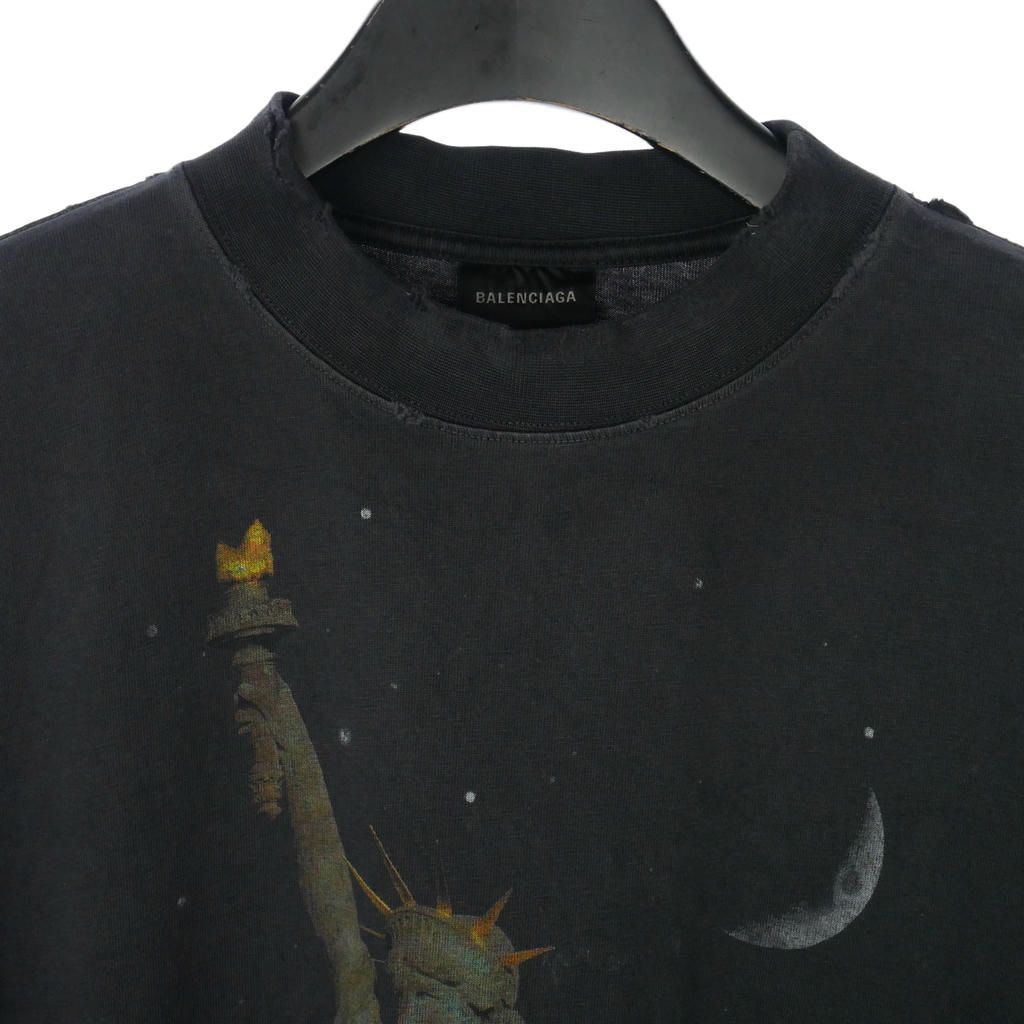 Balenciaga Statue of Liberty Paris Print T-Shirt Dress Distressed Short Sleeve — view 4