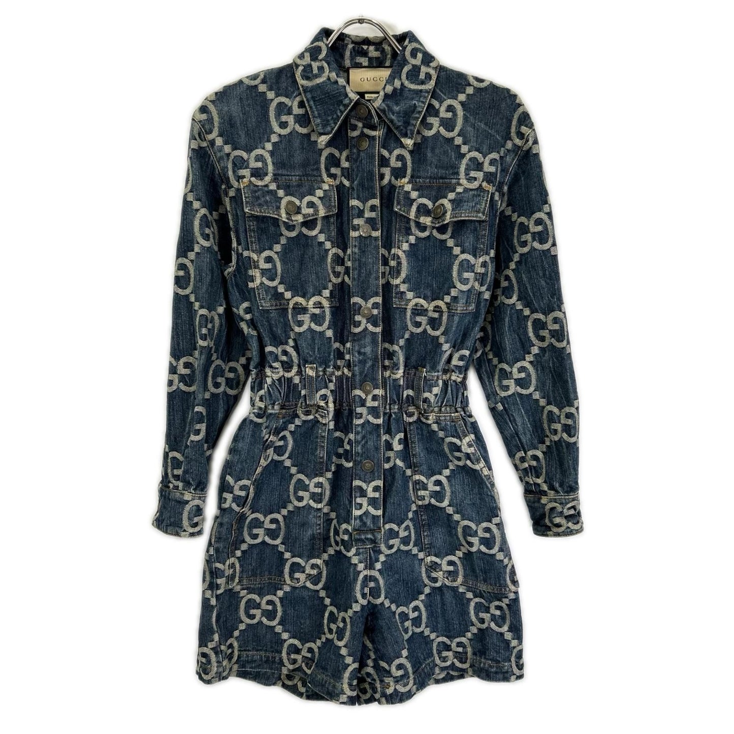 Gucci Jumbo GG Denim Jumpsuit Pants Long Sleeve 36