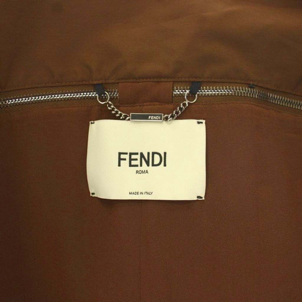 Fendi Coat Long Double Logo Silk Brown 38 — view 8