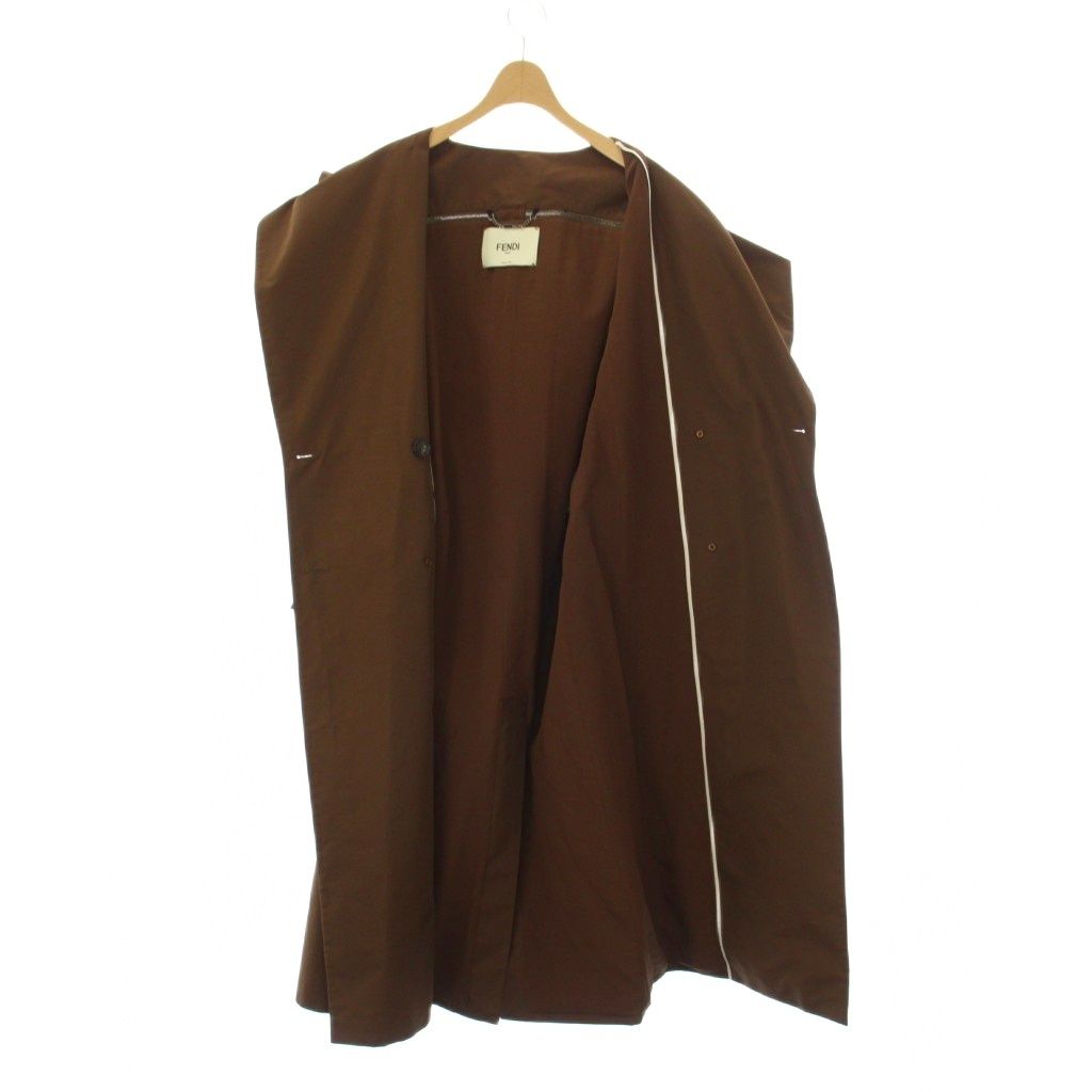 Fendi Coat Long Double Logo Silk Brown 38 — view 7