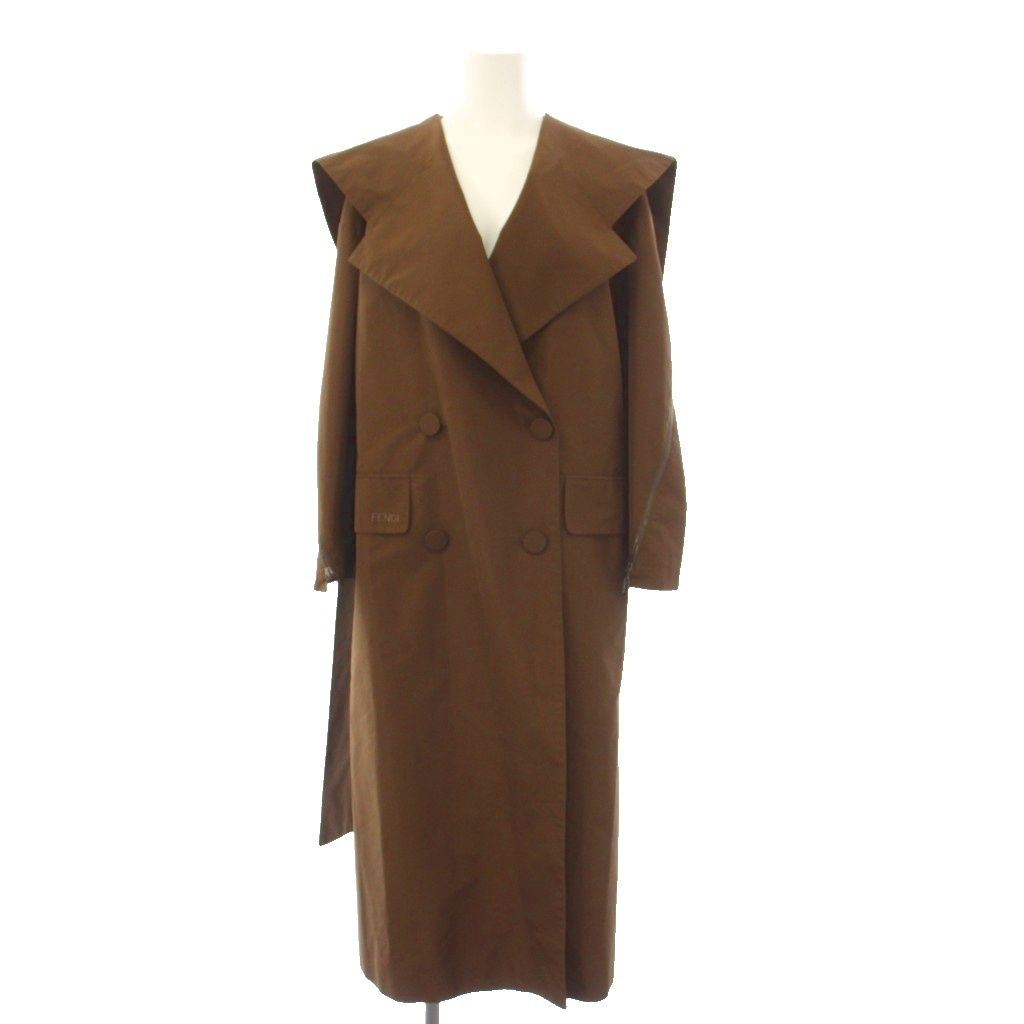 Fendi Coat Long Double Logo Silk Brown 38