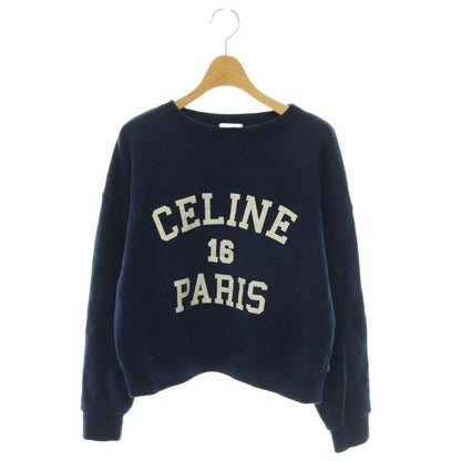 Celine Logo Print Cropped Sweatshirt Pullover Long Sleeve Navy S