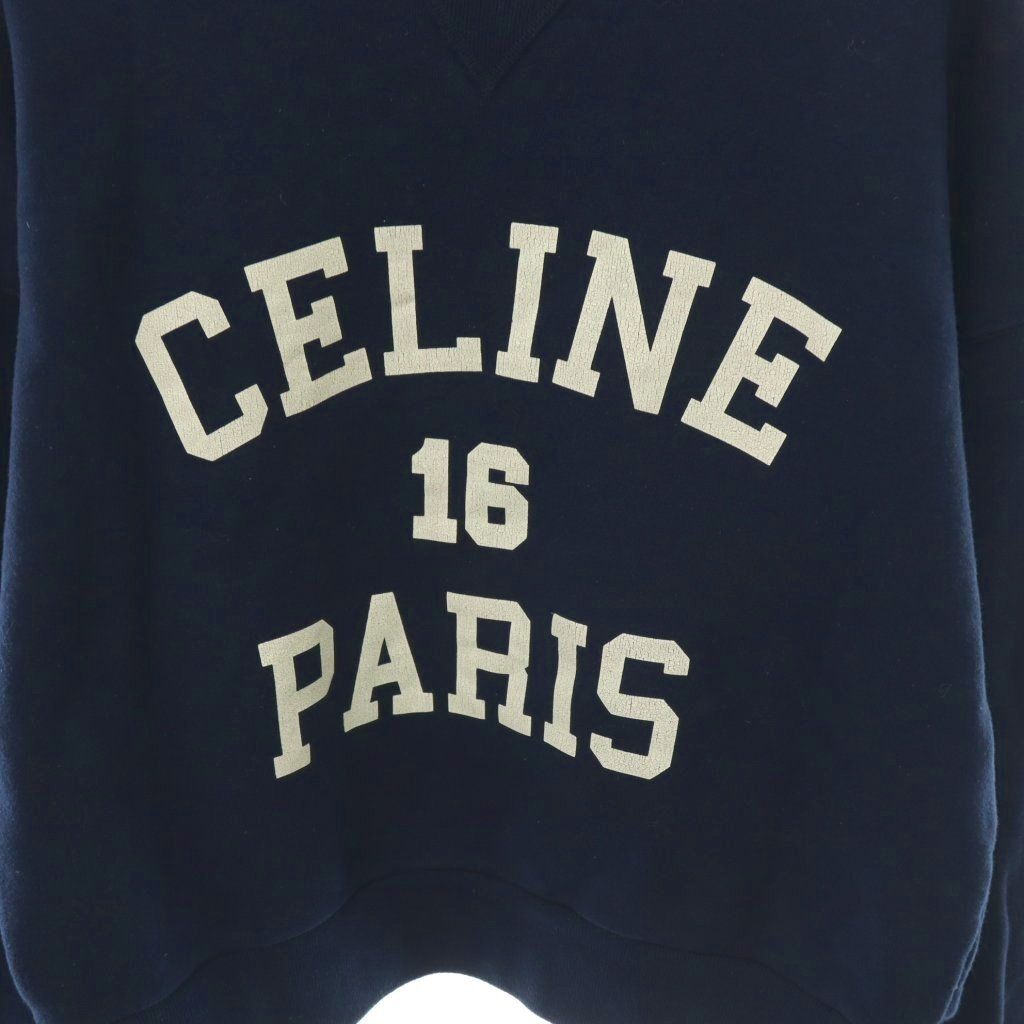 Celine Logo Print Cropped Sweatshirt Pullover Long Sleeve Navy S — view 3