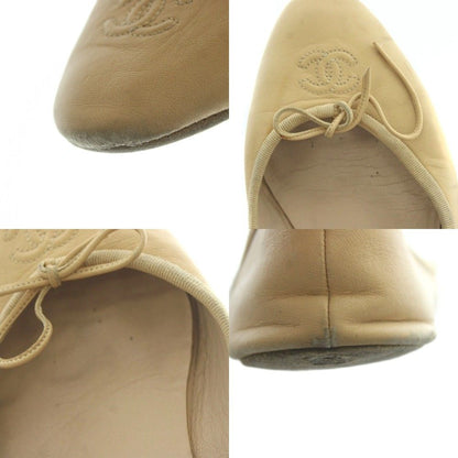 Chanel CC Logo Ballet Shoes Ribbon Leather Beige — view 8