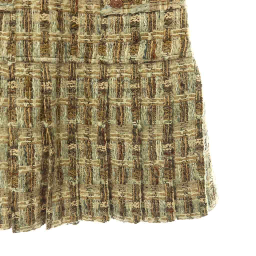 Chanel Tweed Pleated Skirt Mini Wool Beige 34 — view 3