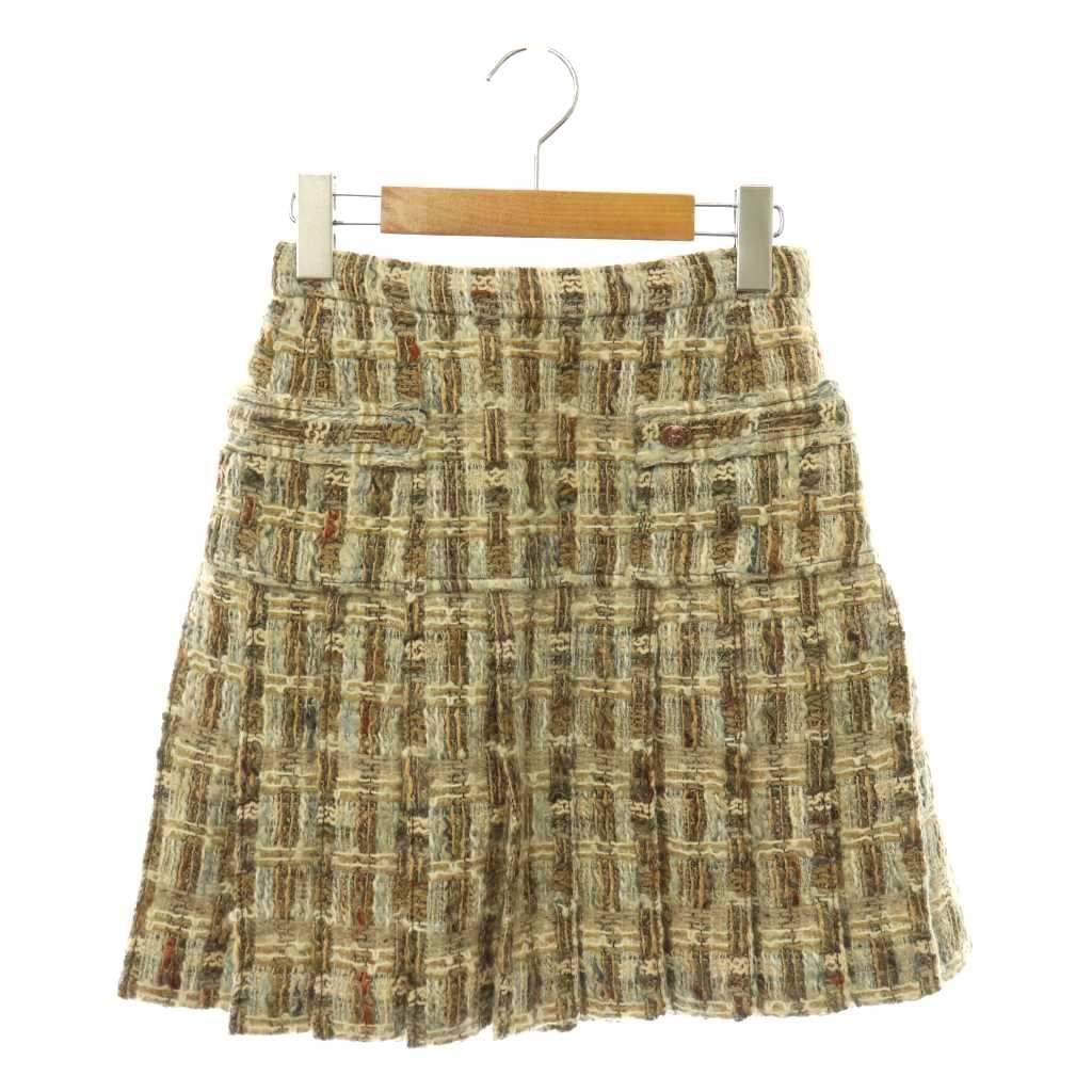 Chanel Tweed Pleated Skirt Mini Wool Beige 34