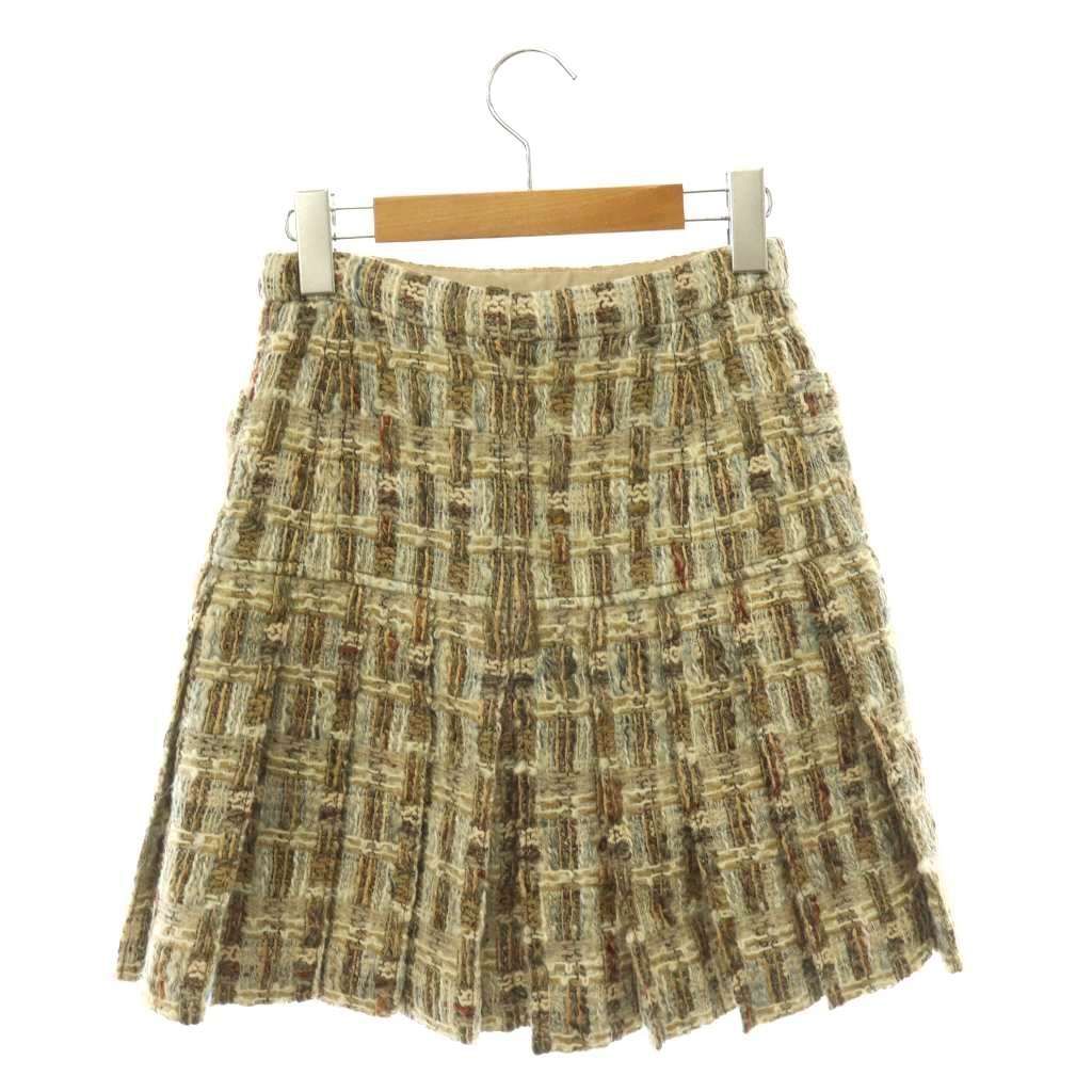 Chanel Tweed Pleated Skirt Mini Wool Beige 34 — view 2