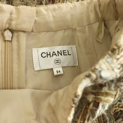 Chanel Tweed Pleated Skirt Mini Wool Beige 34 — view 6