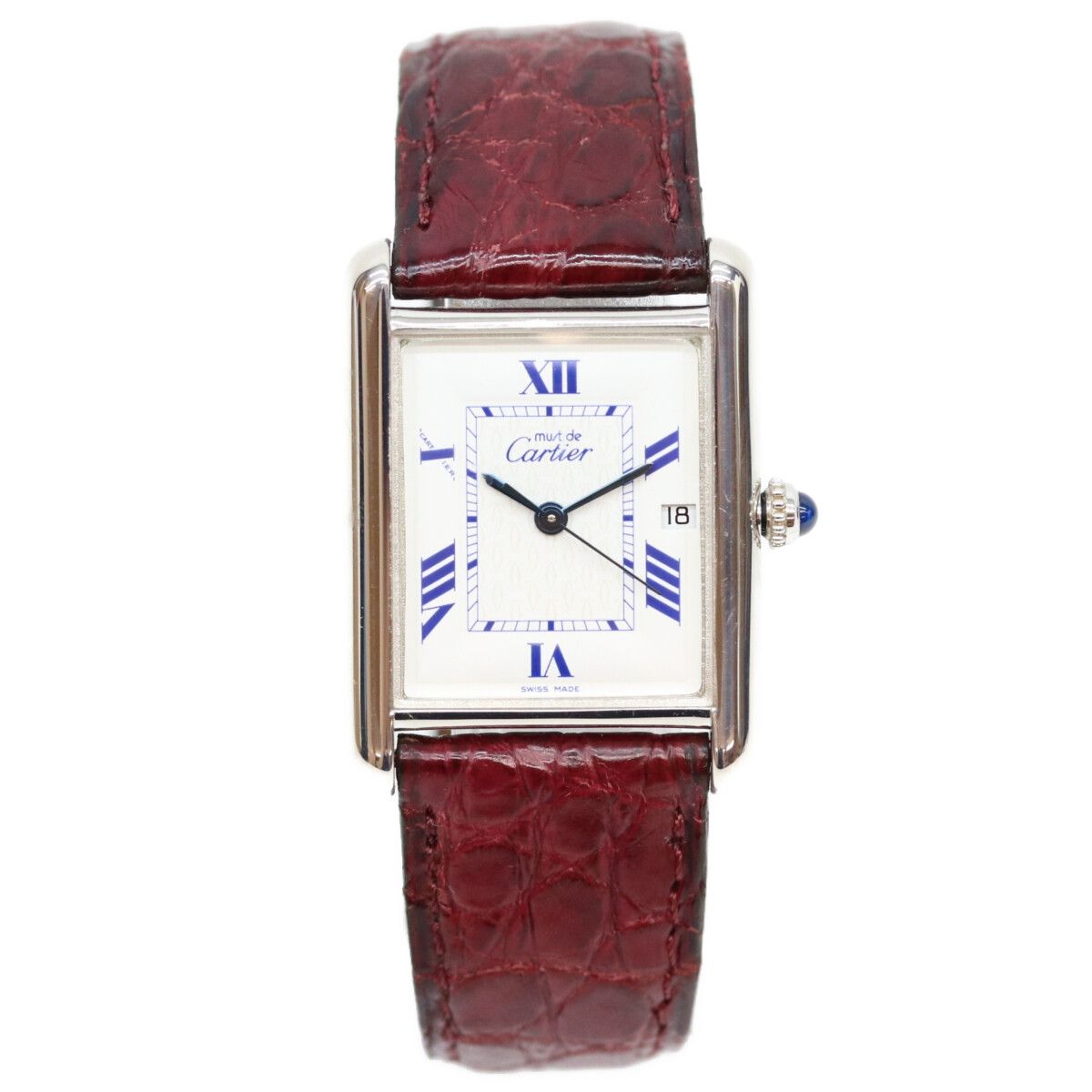 Cartier 925 Must Tank GM XL Date SS Croco White Roman Dial Watch — view 2