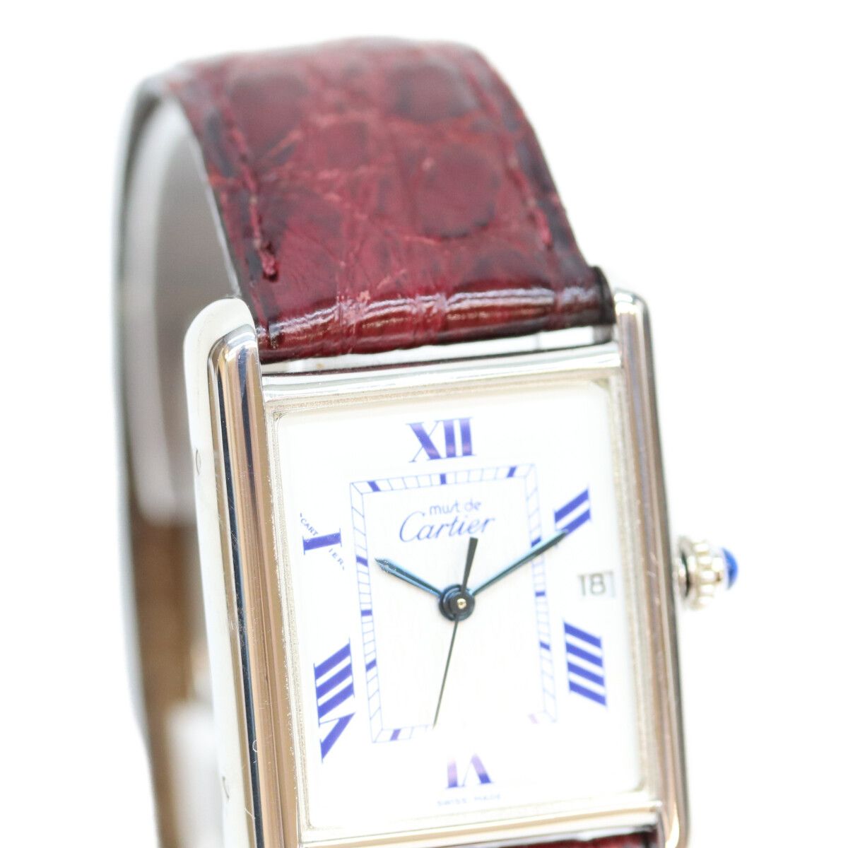 Cartier 925 Must Tank GM XL Date SS Croco White Roman Dial Watch — view 4