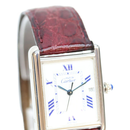 Cartier 925 Must Tank GM XL Date SS Croco White Roman Dial Watch — view 4