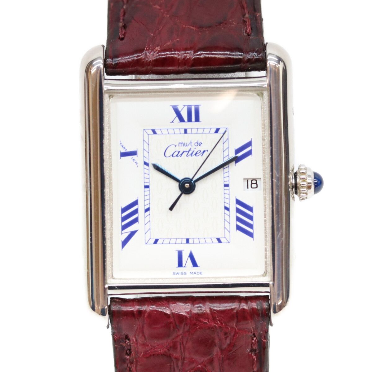 Cartier 925 Must Tank GM XL Date SS Croco White Roman Dial Watch