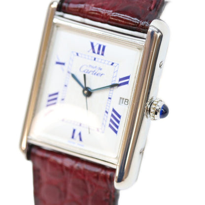 Cartier 925 Must Tank GM XL Date SS Croco White Roman Dial Watch — view 3