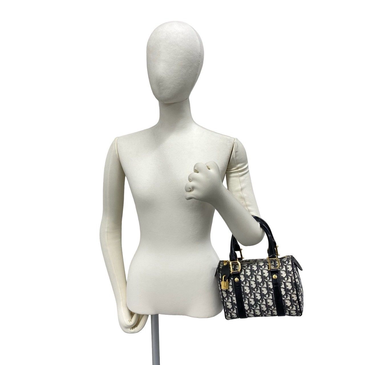 Dior Trotter Pattern Canvas Leather Mini Boston Bag Black — view 2