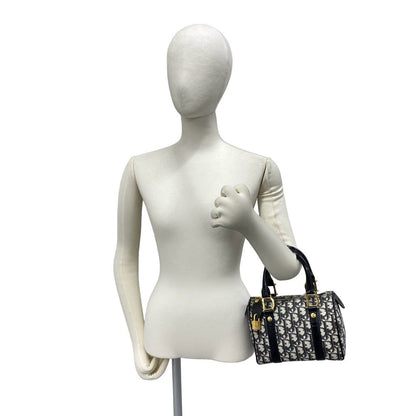 Dior Trotter Pattern Canvas Leather Mini Boston Bag Black — view 2