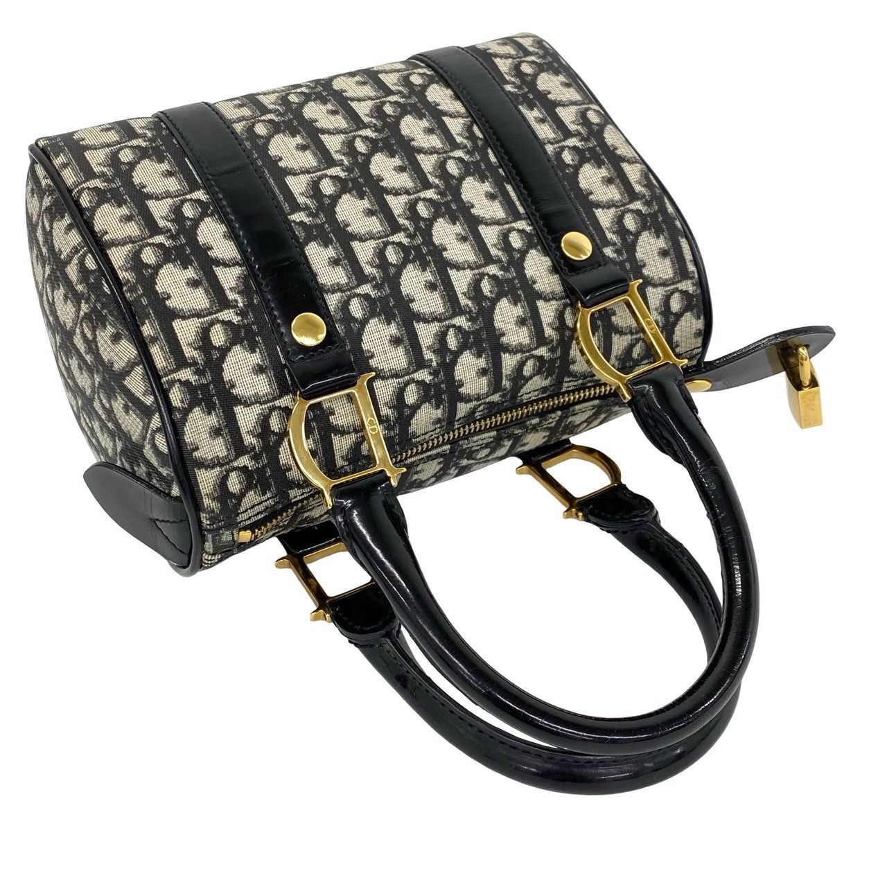 Dior Trotter Pattern Canvas Leather Mini Boston Bag Black — view 4