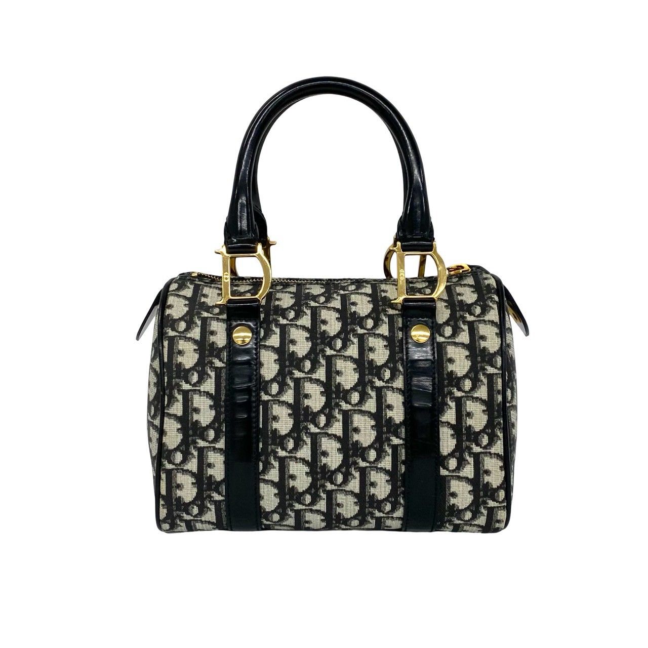 Dior Trotter Pattern Canvas Leather Mini Boston Bag Black — view 3