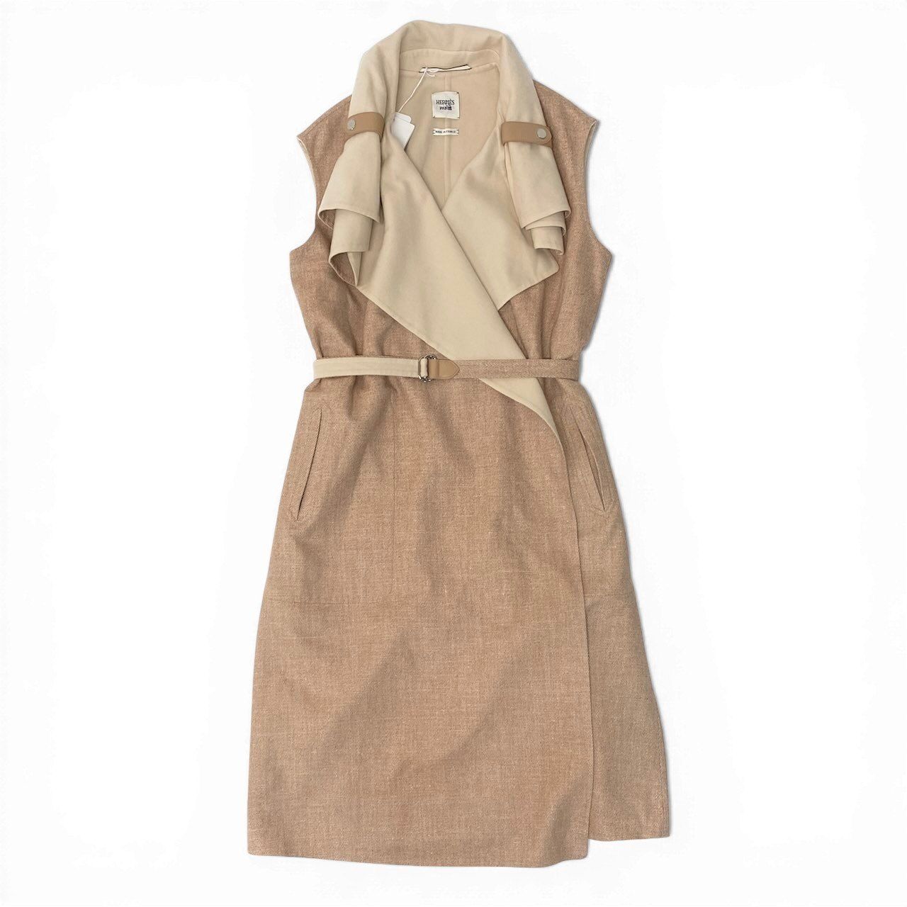 Hermes Double Face Wrap Coat Sleeveless Long Pink Beige Cashmere 38 — view 2