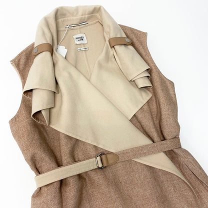 Hermes Double Face Wrap Coat Sleeveless Long Pink Beige Cashmere 38 — view 4