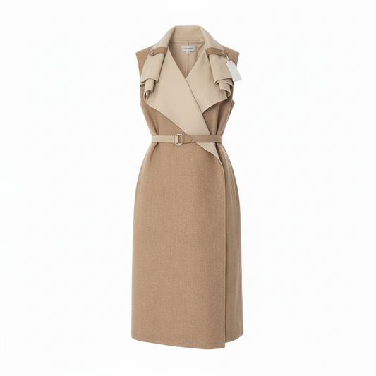 Hermes Double Face Wrap Coat Sleeveless Long Pink Beige Cashmere 38