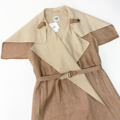 Hermes Double Face Wrap Coat Sleeveless Long Pink Beige Cashmere 38 — view 7
