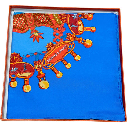 Hermes Carre 90 Tournez Manege Annie Fevre Silk Scarf Blue