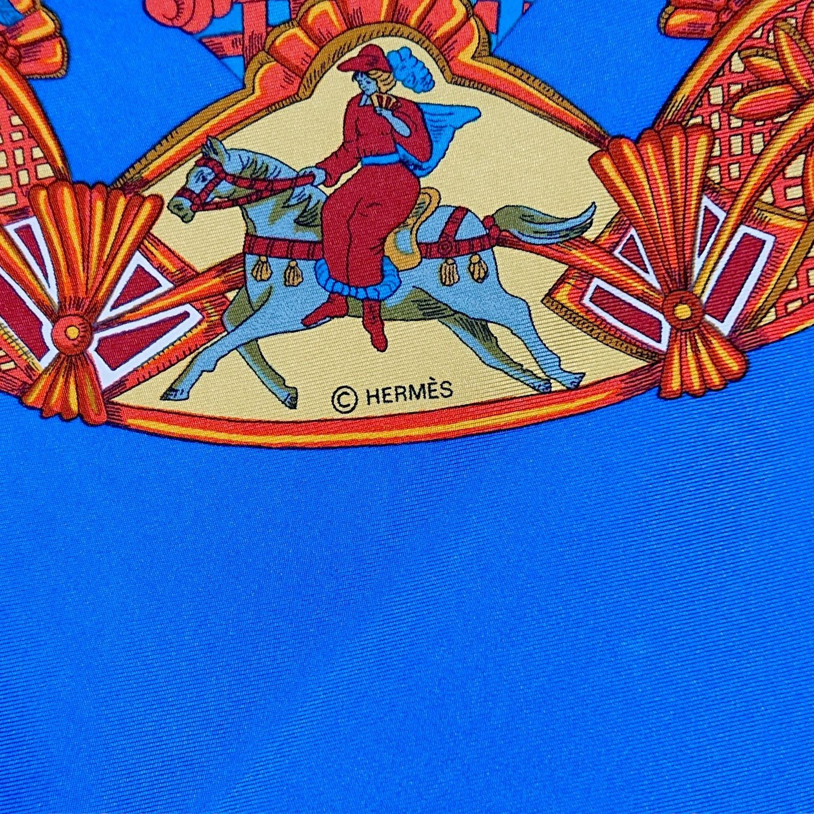 Hermes Carre 90 Tournez Manege Annie Fevre Silk Scarf Blue — view 7