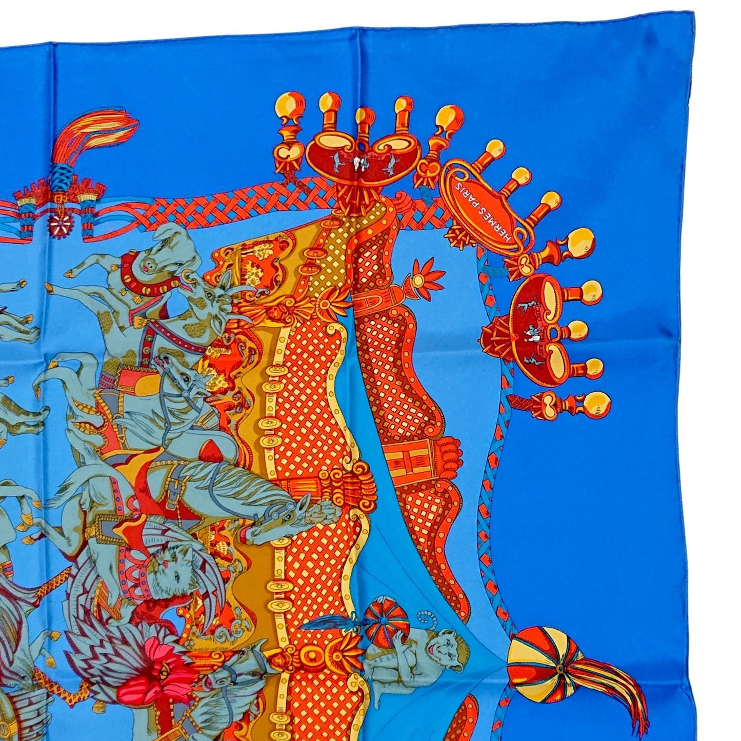 Hermes Carre 90 Tournez Manege Annie Fevre Silk Scarf Blue — view 4