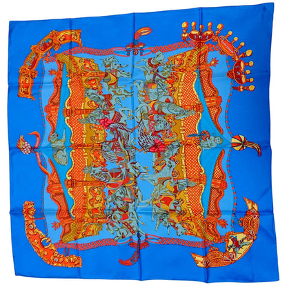 Hermes Carre 90 Tournez Manege Annie Fevre Silk Scarf Blue — view 2