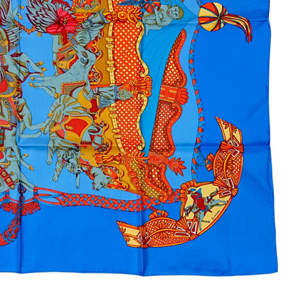 Hermes Carre 90 Tournez Manege Annie Fevre Silk Scarf Blue — view 3
