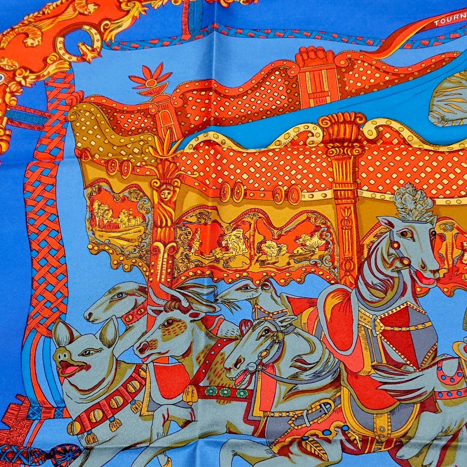 Hermes Carre 90 Tournez Manege Annie Fevre Silk Scarf Blue — view 8