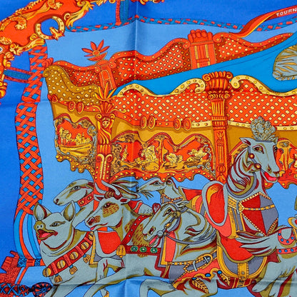 Hermes Carre 90 Tournez Manege Annie Fevre Silk Scarf Blue — view 8