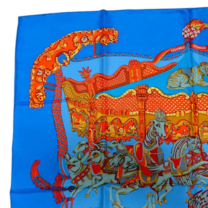 Hermes Carre 90 Tournez Manege Annie Fevre Silk Scarf Blue — view 6