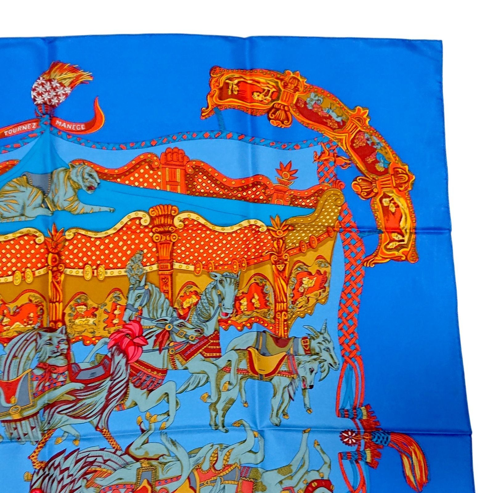 Hermes Carre 90 Tournez Manege Annie Fevre Silk Scarf Blue — view 5